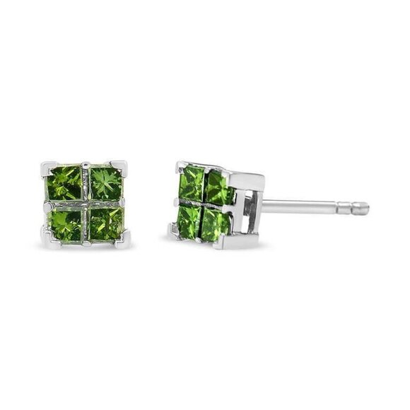 .50ct Green Diamond Earrings Set In .925 Sterling Silver, Stud Earrings - Picture 4 of 5